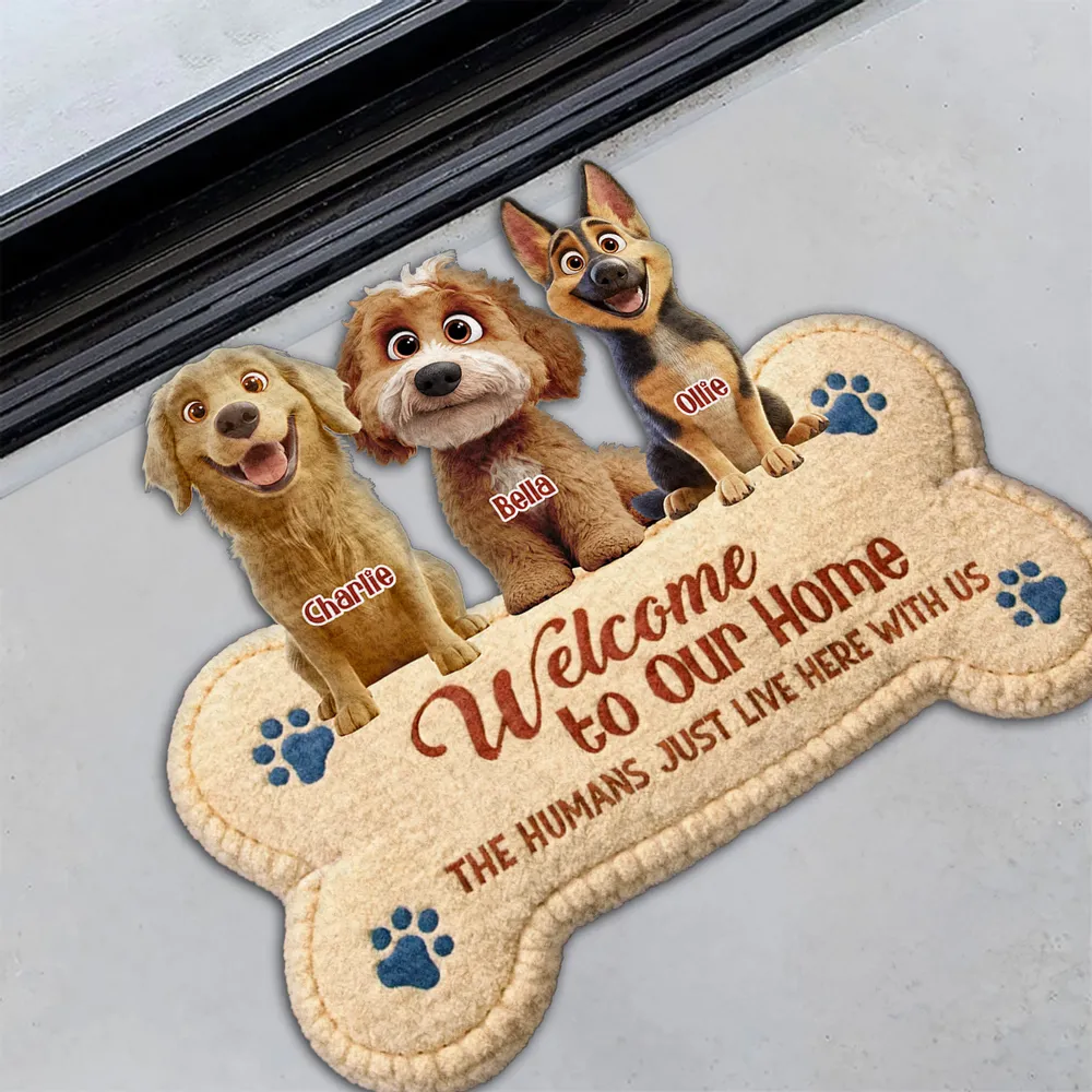Shaped Doormat Welcome to Our Home The Humans Just Live Here with Us Personalized Funny Dog Decor Unique Gift - Image 3