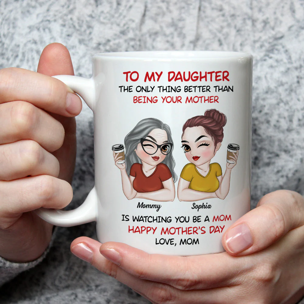 Personalized Ceramic Mug for Daughter, Cute Mom Daughter Coffee Characters, Happy Mother's Day, Unique Gift from Mom - Image 3