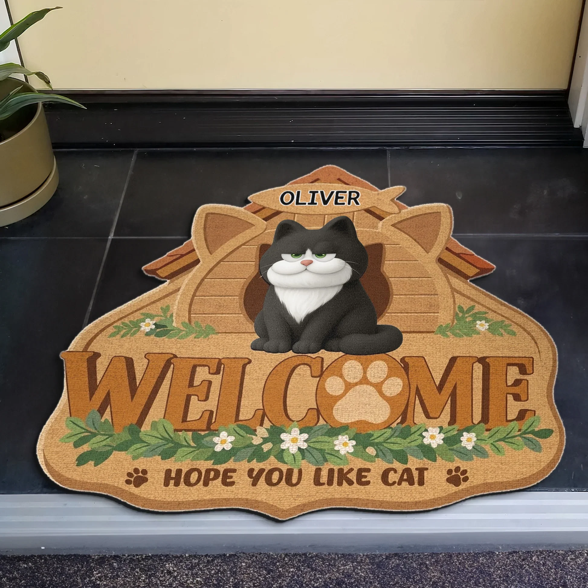 Personalized Shaped Doormat with Cat and Paw Print Welcome Home Gift for Cat Lovers, Cute Entryway Decor - Image 3