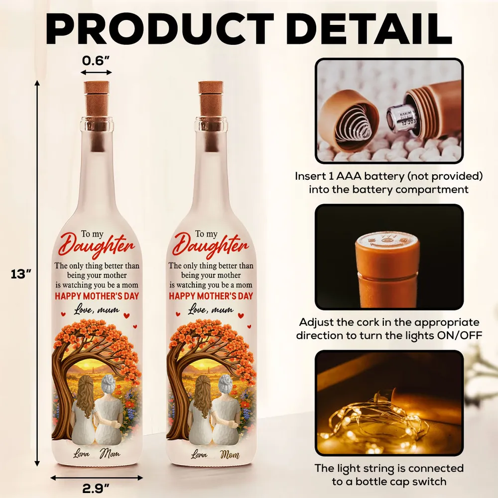 Personalized Bottle Lamp for Daughter from Mom, Warm Glow Mother-Daughter Gift, Watching You Be A Mom Keepsake - Image 4