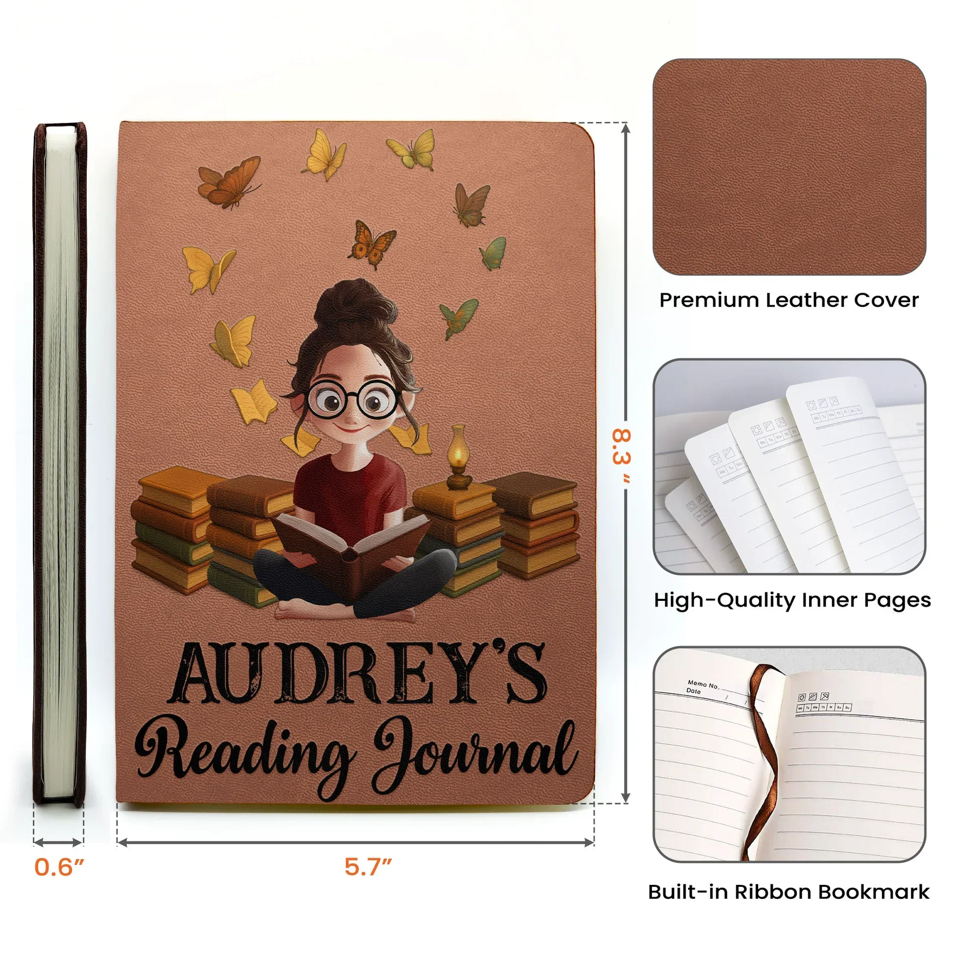 Reading Journal Leather Journal, Personalized Name Cover, Cozy Bookish Gift for Her and Avid Readers - Image 4