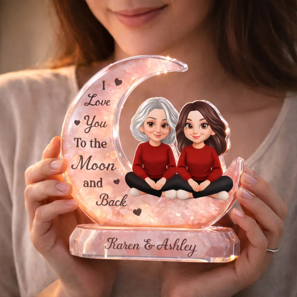 Shaped Acrylic Block Plaque Personalized for Mom and Daughter Love Memory - Sweet Moon Decor Keepsake Gift for Mom or Grandma - Image 2