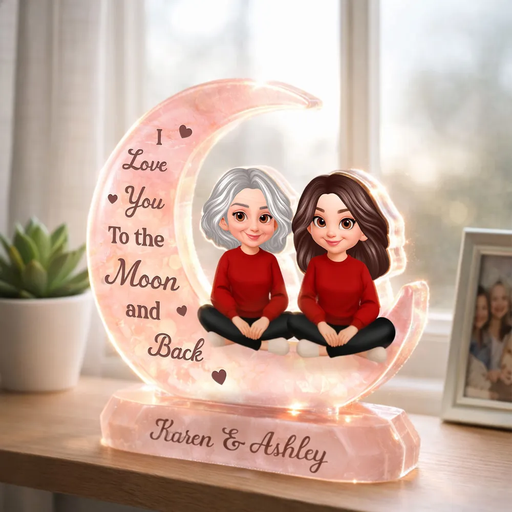Shaped Acrylic Block Plaque Personalized for Mom and Daughter Love Memory - Sweet Moon Decor Keepsake Gift for Mom or Grandma - Image 3