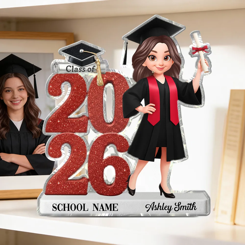 Personalized Shaped Acrylic Block Plaque Graduation Decor, Cute Cartoon Grad Holding Diploma, Unique Gift - Image 3