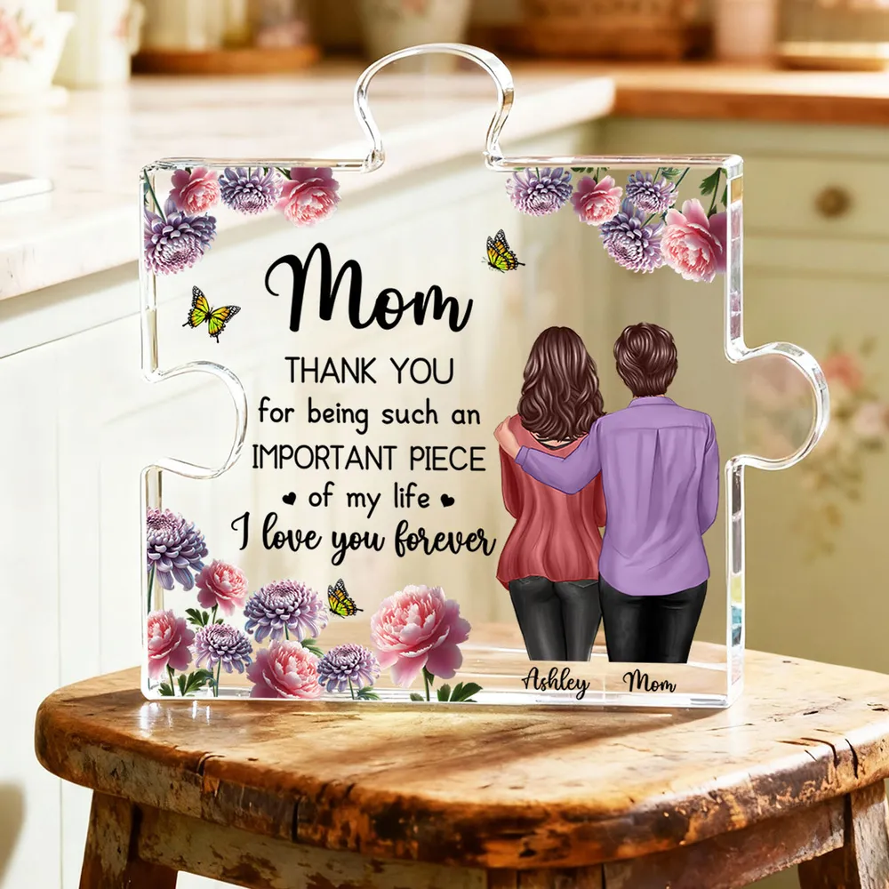 Personalized Shaped Acrylic Block Plaque for Mom, Puzzle Piece Love Quote, Floral Butterfly Design, Unique Gift - Image 3