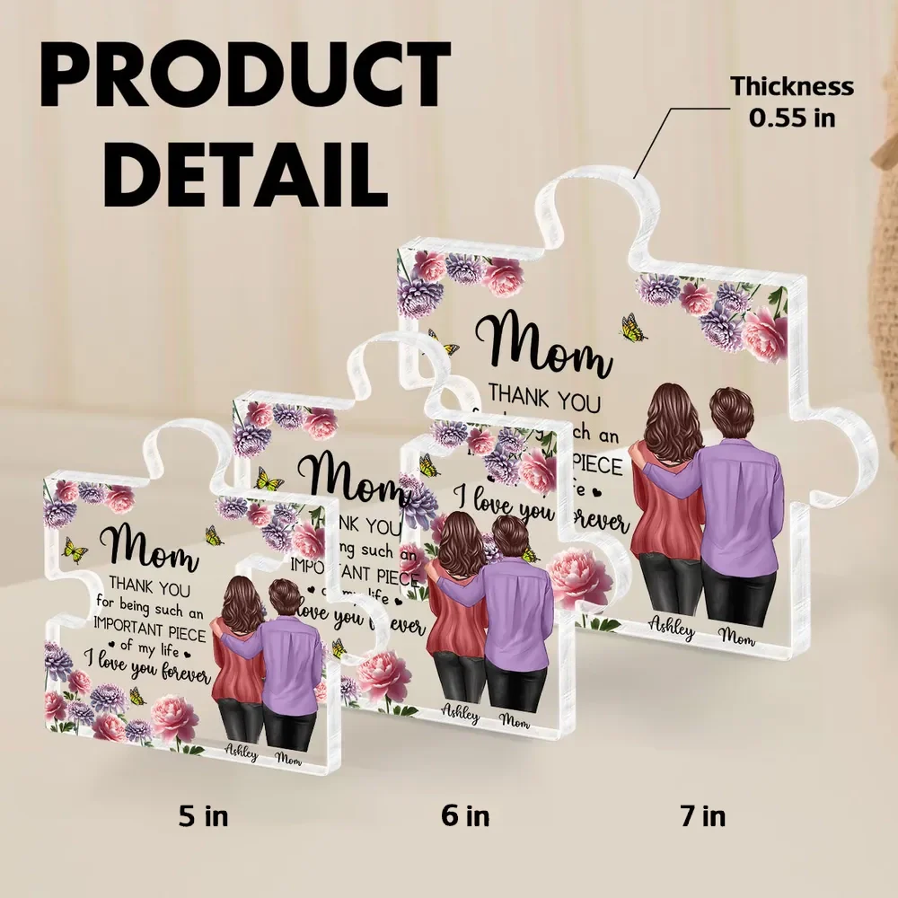 Personalized Shaped Acrylic Block Plaque for Mom, Puzzle Piece Love Quote, Floral Butterfly Design, Unique Gift - Image 4