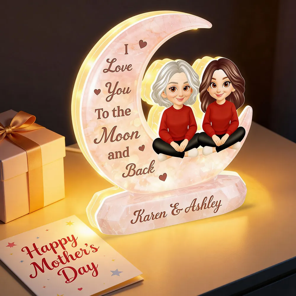 I Love You to the Moon and Back Acrylic Light Box, Personalized Mom and Daughter Keepsake Lamp for Nightstand Warm Glow Gift - Image 5