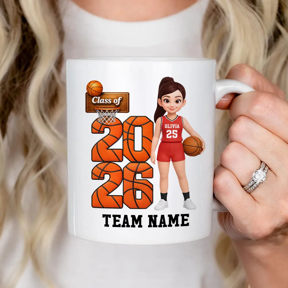 Class of Basketball Two-Tone Mug, Personalized Team Spirit Design - Daily Coffee Keepsake Gift For Son Or Daughter - Image 2