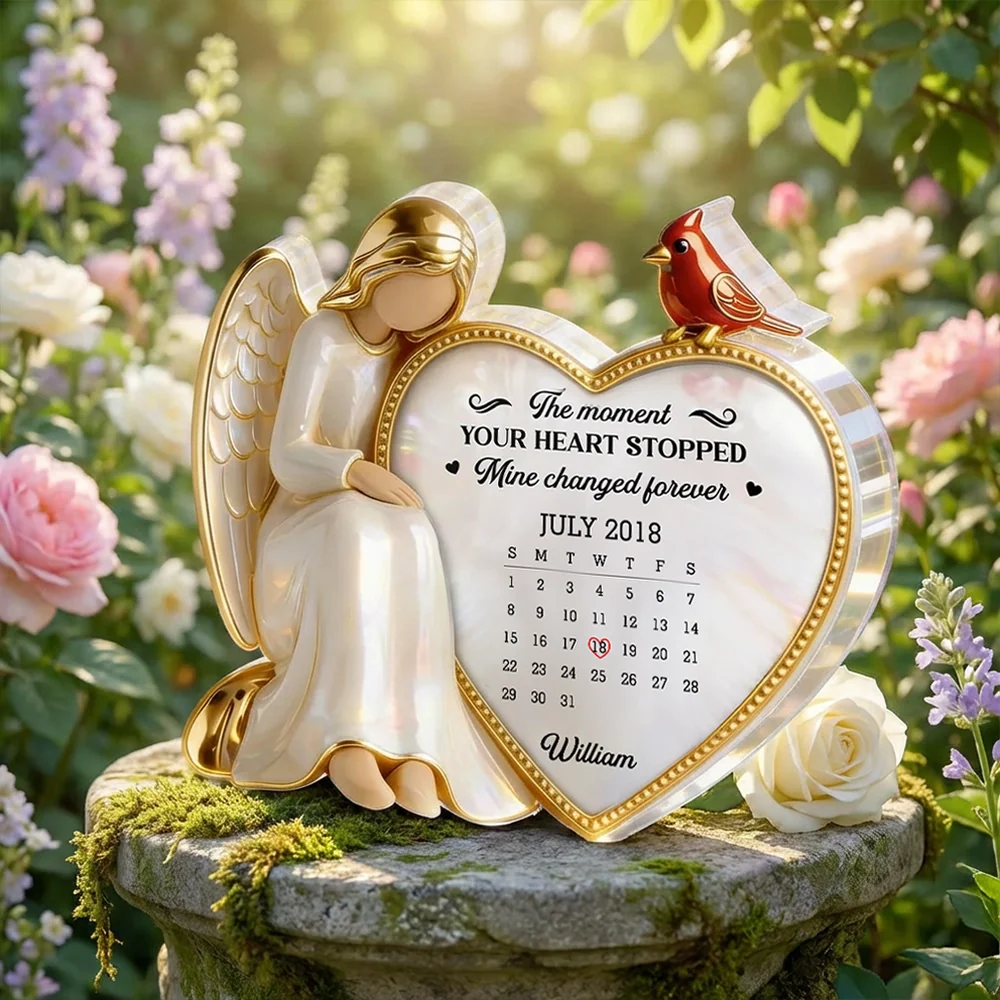 Personalized Shaped Acrylic Block Plaque with Angel & Heart Calendar Design - Memorial Keepsake Gift for Family - Image 6