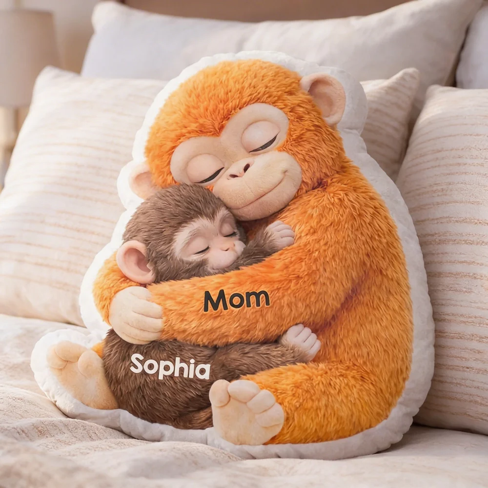 Custom Shaped Pillow with Sweet Monkey Mom Cuddle, Bright Cozy Home Decor Accent, Heartwarming Gift Idea for Mothers