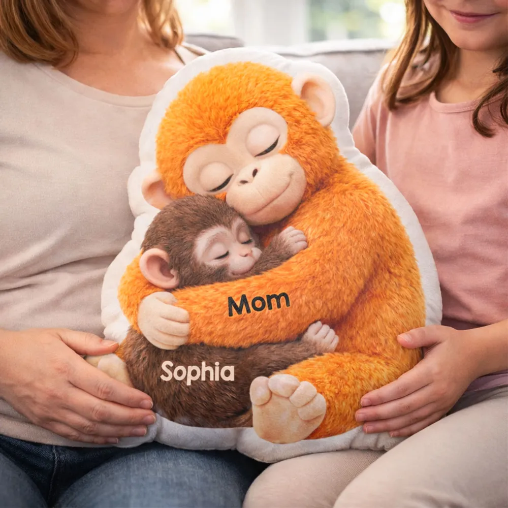 Custom Shaped Pillow with Sweet Monkey Mom Cuddle, Bright Cozy Home Decor Accent, Heartwarming Gift Idea for Mothers - Image 3
