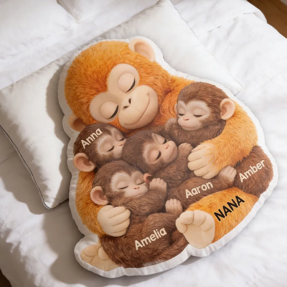 Custom Shaped Pillow with Sweet Monkey Mom Cuddle, Bright Cozy Home Decor Accent, Heartwarming Gift Idea for Mothers - Image 4