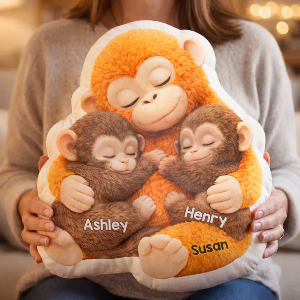 Custom Shaped Pillow with Sweet Monkey Mom Cuddle, Bright Cozy Home Decor Accent, Heartwarming Gift Idea for Mothers - Image 6