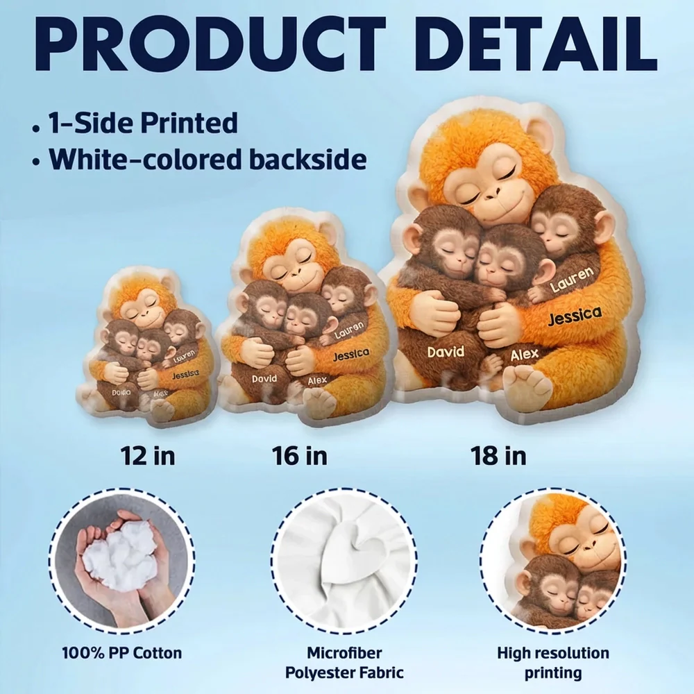 Custom Shaped Pillow with Sweet Monkey Mom Cuddle, Bright Cozy Home Decor Accent, Heartwarming Gift Idea for Mothers - Image 8