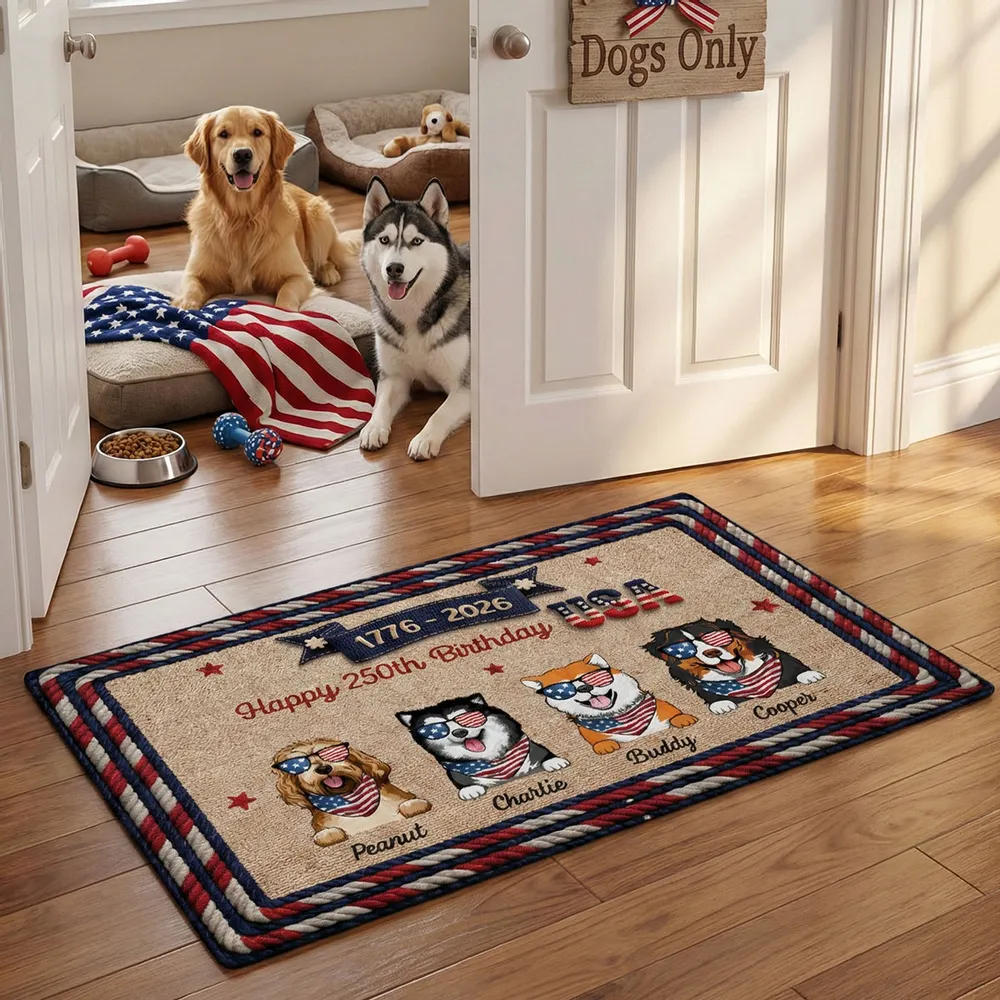 Personalized USA 250th Birthday Dog Standard Doormat for Entryway - Custom Pet Gift Idea with Patriotic Style - Image 5