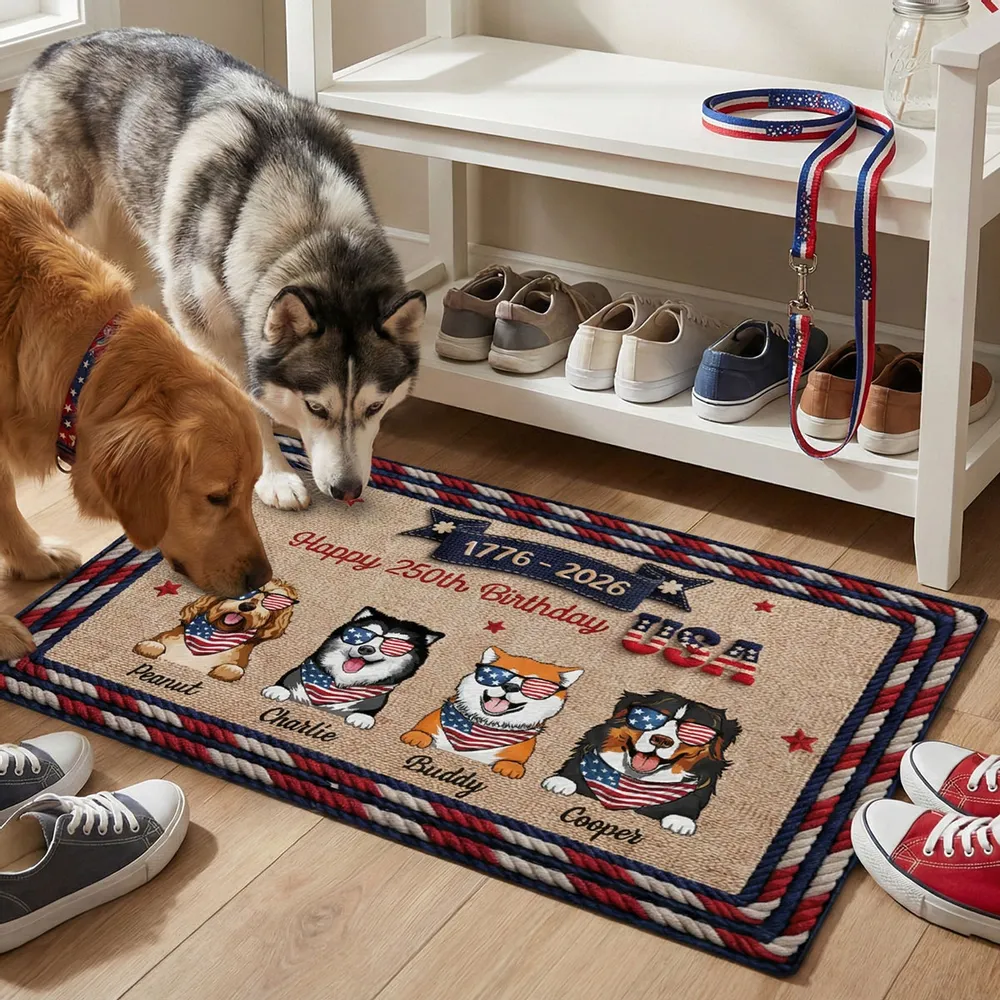 Personalized USA 250th Birthday Dog Standard Doormat for Entryway - Custom Pet Gift Idea with Patriotic Style - Image 7