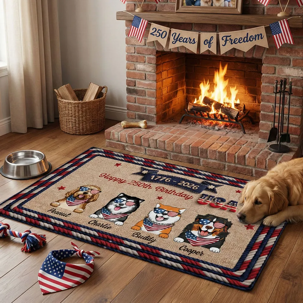 Personalized USA 250th Birthday Dog Standard Doormat for Entryway - Custom Pet Gift Idea with Patriotic Style - Image 9