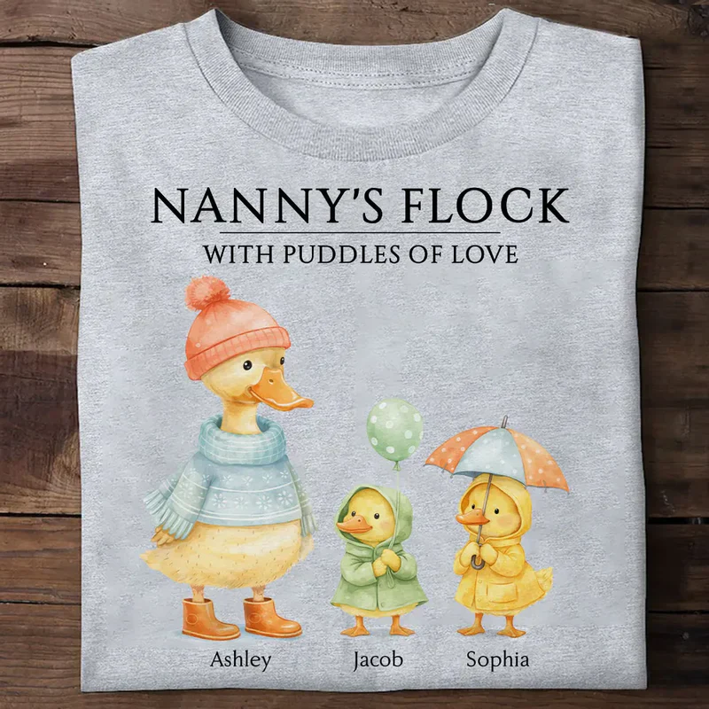 Classic Tee with Cute Ducks in Raincoats Nanny's Flock - Personalized Gift for Grandma That Feels Like Family - Image 4