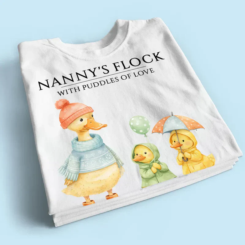 Classic Tee with Cute Ducks in Raincoats Nanny's Flock - Personalized Gift for Grandma That Feels Like Family - Image 8