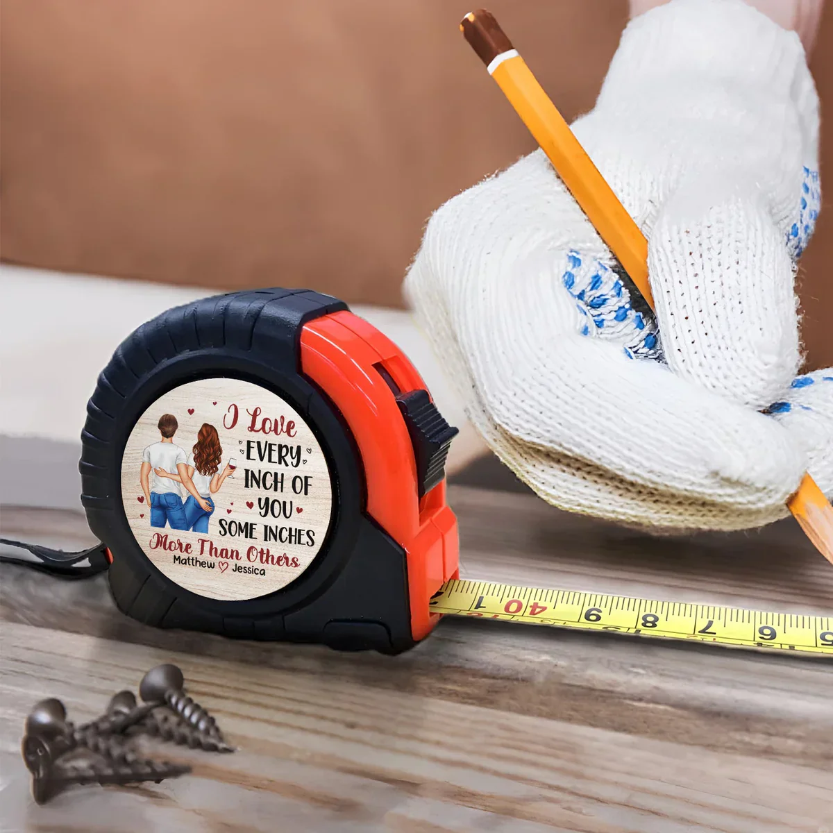 Personalized Metal Tape Measure With Funny Couple Quote Gift For Husband or Boyfriend - I Love Every Inch Of You - Image 4