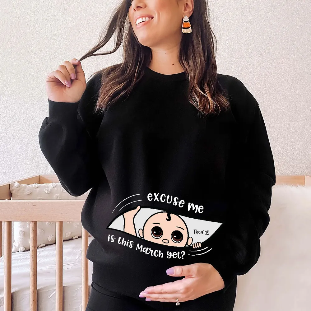 Personalized Pregnancy Announcement Classic Tee with Cute Baby Peek Design for Expecting Parents, Unique Funny Gift - Image 4