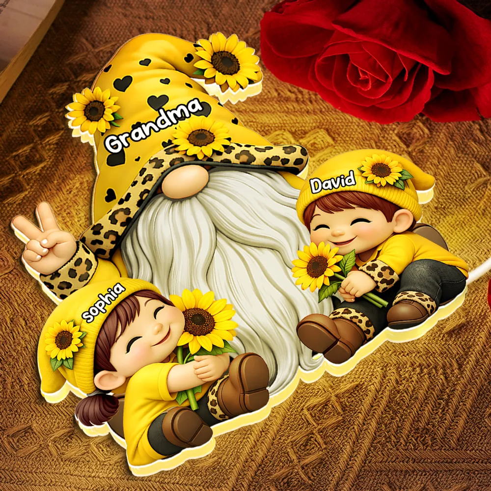 Personalized Grandma Gnome Acrylic Light Box With Sunflowers, Warm Glow Night Light, Unique Gift for Grandma - Image 3