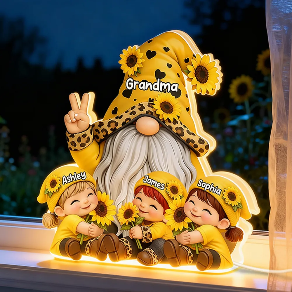 Personalized Grandma Gnome Acrylic Light Box With Sunflowers, Warm Glow Night Light, Unique Gift for Grandma - Image 5