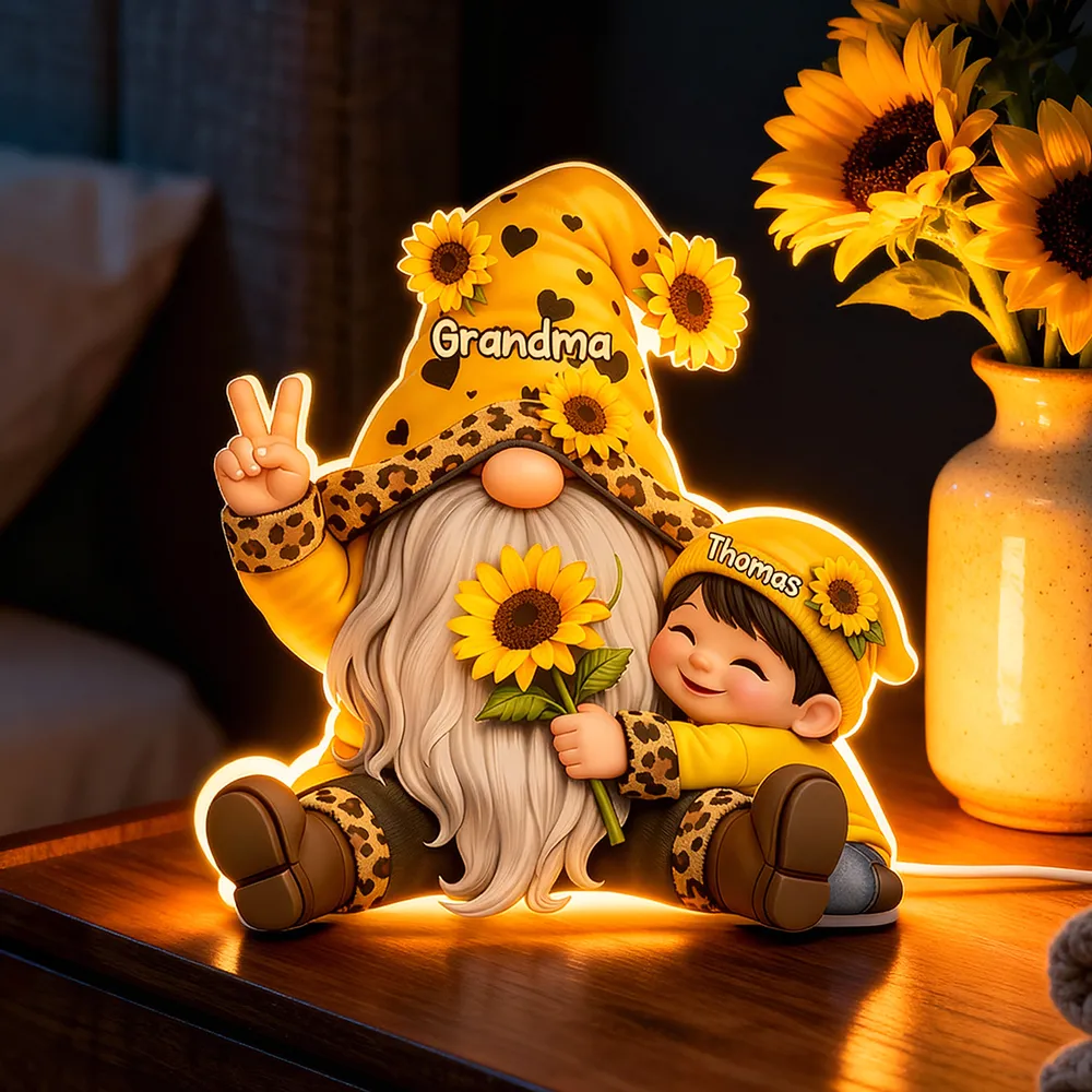 Personalized Grandma Gnome Acrylic Light Box With Sunflowers, Warm Glow Night Light, Unique Gift for Grandma - Image 6