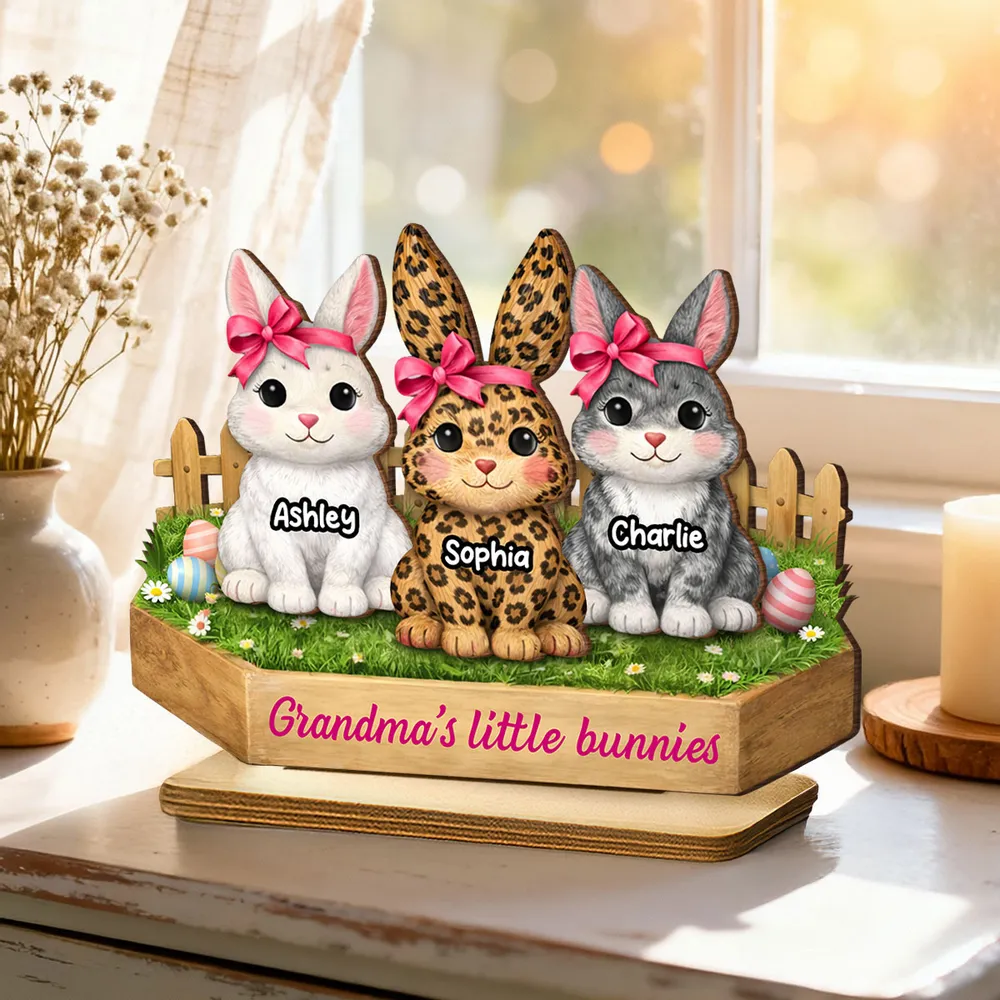 Personalized 2-Layer Wooden Plaque with Cute Bunnies and Grandma's Little Bunnies Message, Sweet Easter Gift for Grandma - Image 2