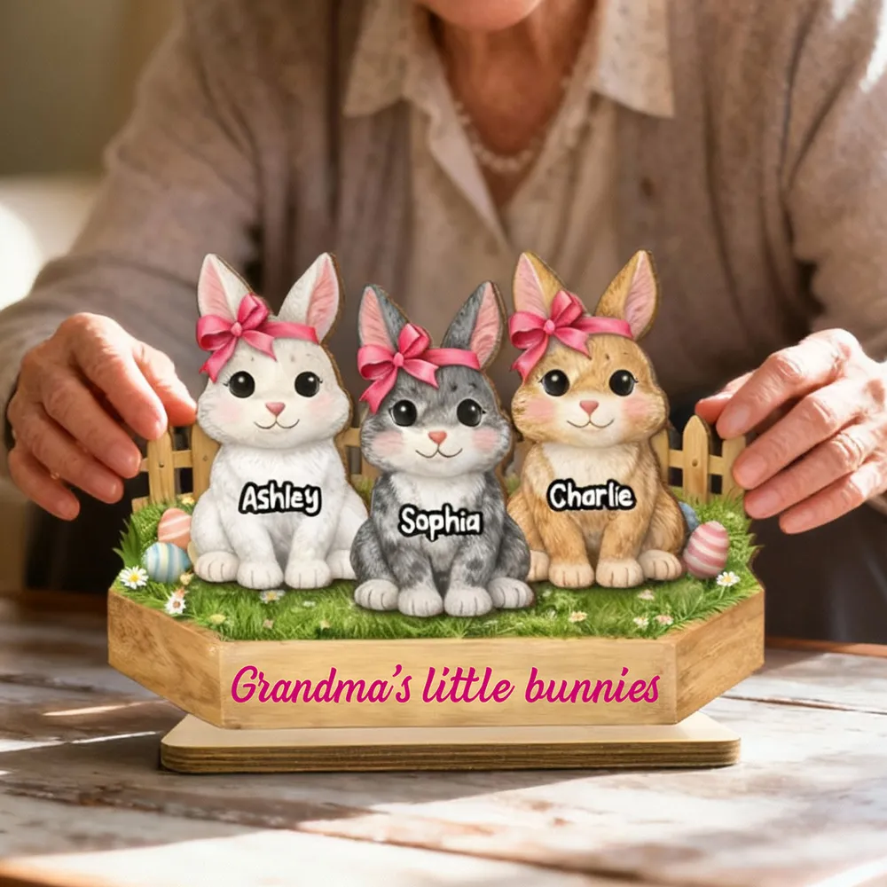 Personalized 2-Layer Wooden Plaque with Cute Bunnies and Grandma's Little Bunnies Message, Sweet Easter Gift for Grandma - Image 4