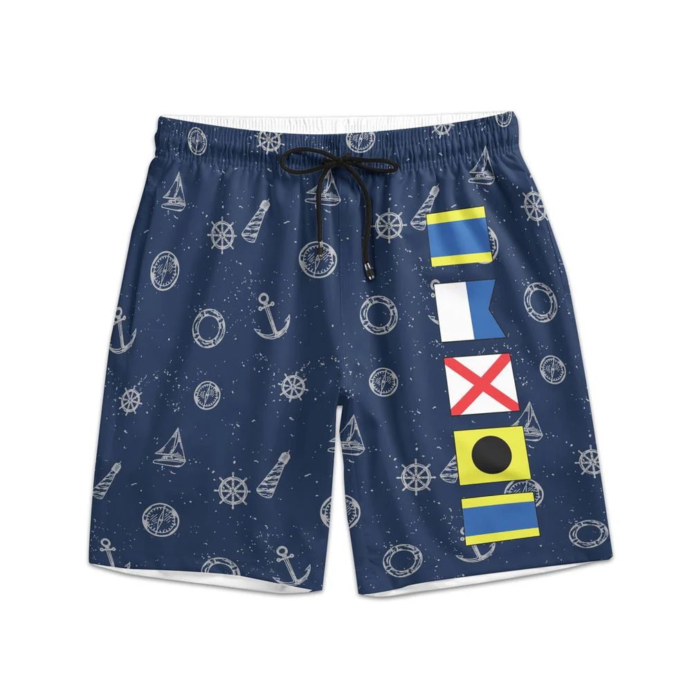 Personalized Nautical Flag Men's Beach Shorts, Navy Ocean Print for Beach Days, Unique Summer Gift for Him - Image 4