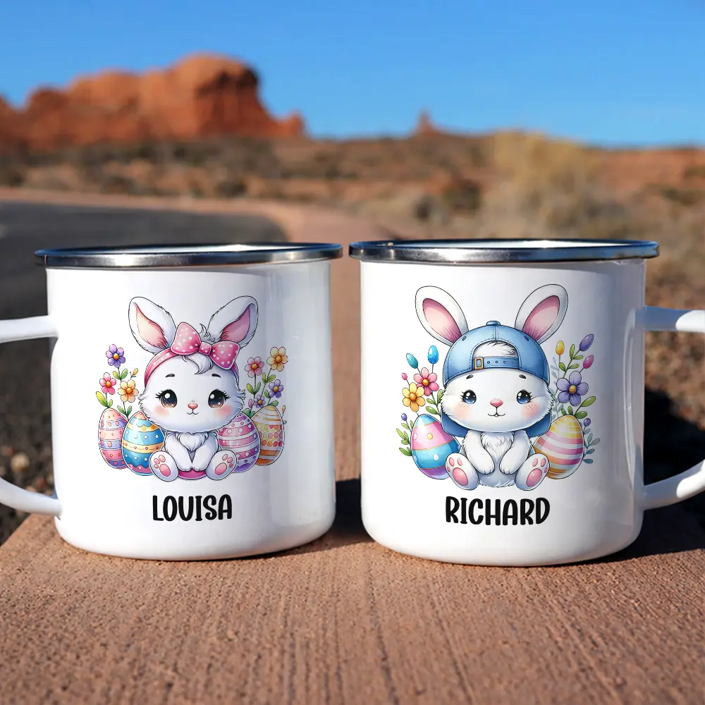 Watercolor Bunny Enamel Mug, Personalized Name Keepsake for Cozy Sips, Adorable Easter Season Gift for Family - Image 6