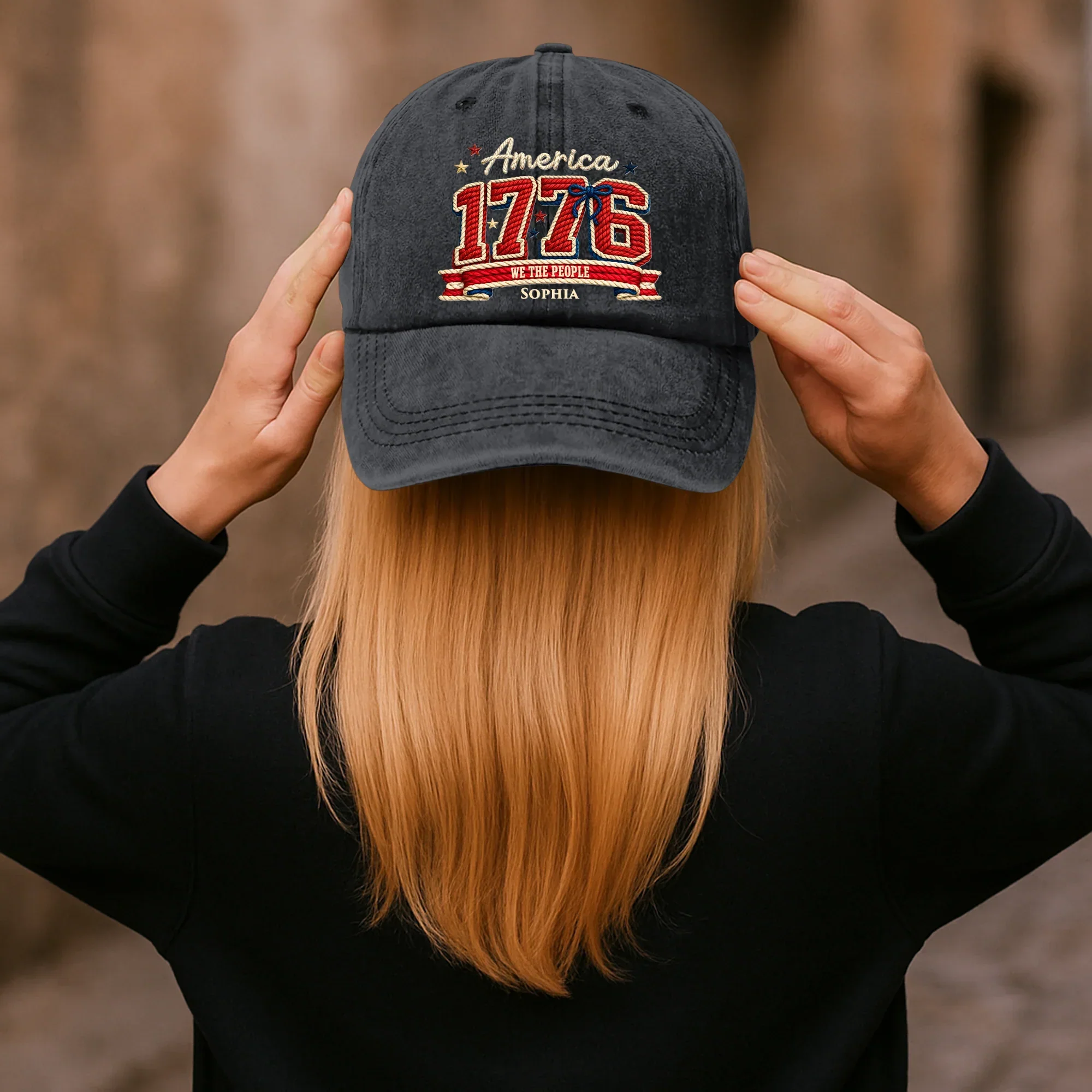 America 1776: 250 Years of Freedom - Personalized Distressed Denim Cap - Image 3