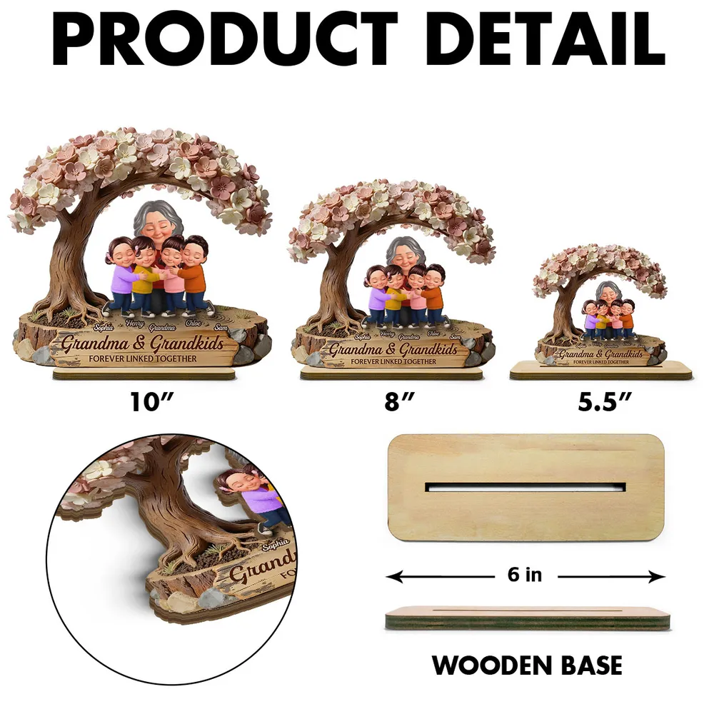 Personalized 2-Layer Wooden Plaque with Hugging Grandma & Grandkids Under Blossom Tree - Unique Family Keepsake Gift - Image 4