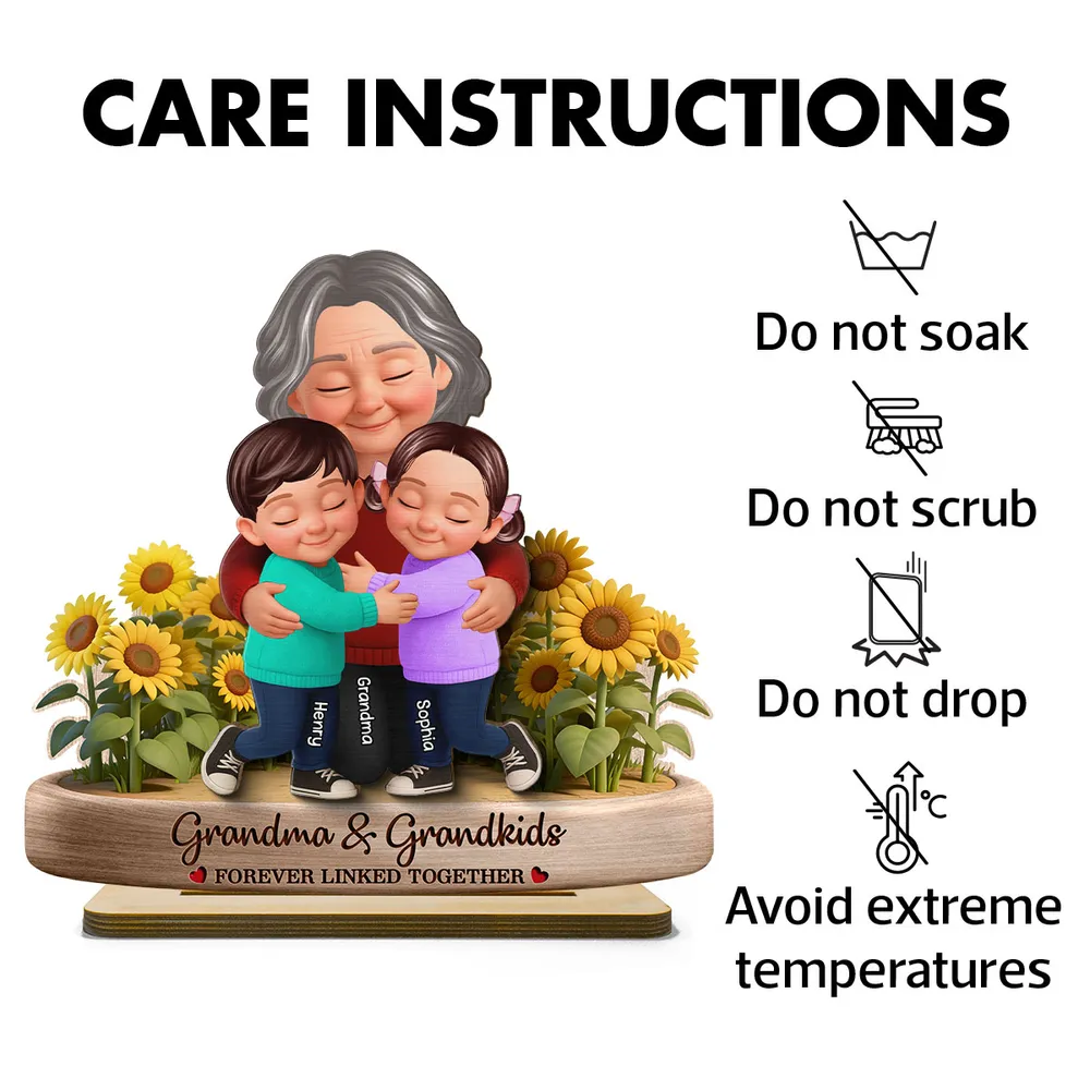 Personalized 2-Layer Wooden Plaque of a Grandma Hugging Grandkids in Sunflowers - Unique Gift for Grandma - Image 5