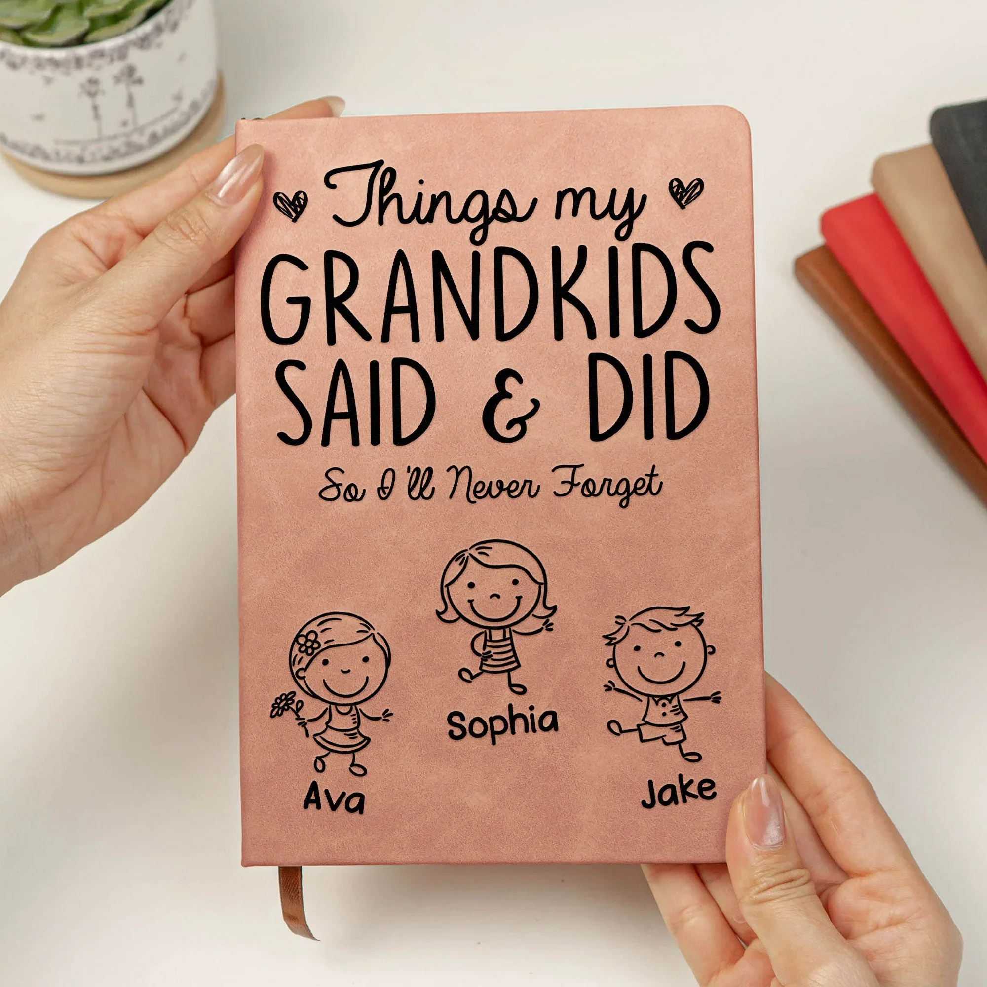 Leather Journal Personalized With Cute Grandkid Doodles, A Heartwarming Memory Book, Unique Gift for Grandparents - Image 2