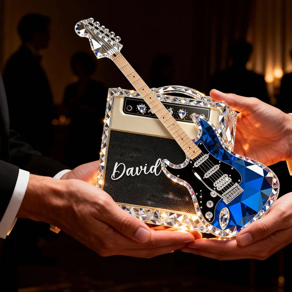 Personalized Guitar Shaped Acrylic Block Plaque, Amp and Electric Guitar Shelf Decor, Unique Gift for Music Lovers - Image 2