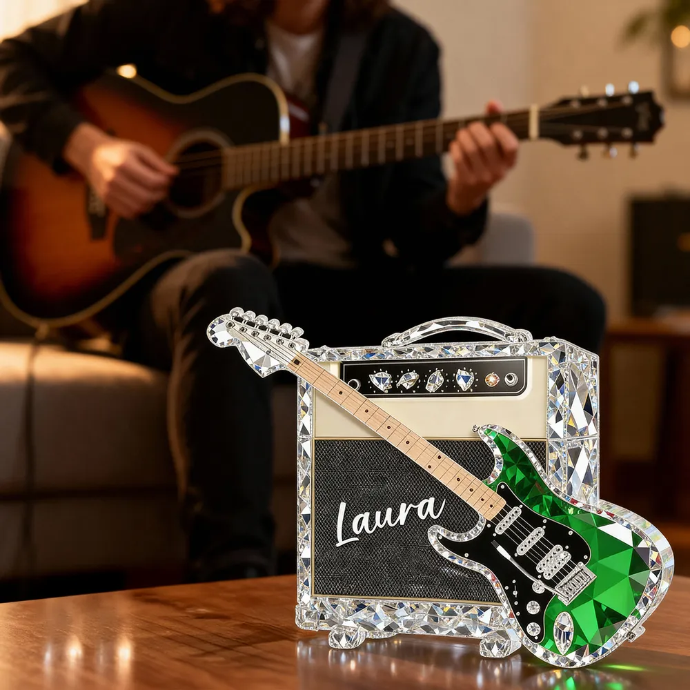 Personalized Guitar Shaped Acrylic Block Plaque, Amp and Electric Guitar Shelf Decor, Unique Gift for Music Lovers - Image 4