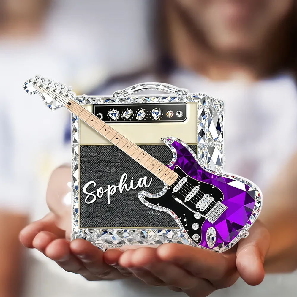 Personalized Guitar Shaped Acrylic Block Plaque, Amp and Electric Guitar Shelf Decor, Unique Gift for Music Lovers - Image 6