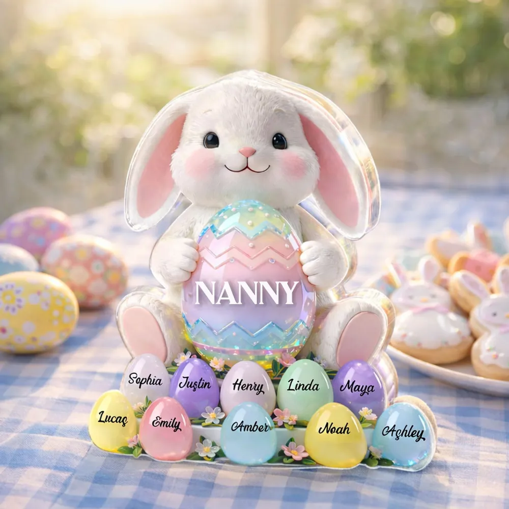 Custom Easter Bunny Shaped Acrylic Block Plaque, Pastel Egg Design for a Love-Filled Keepsake Gift for Nanny - Image 4