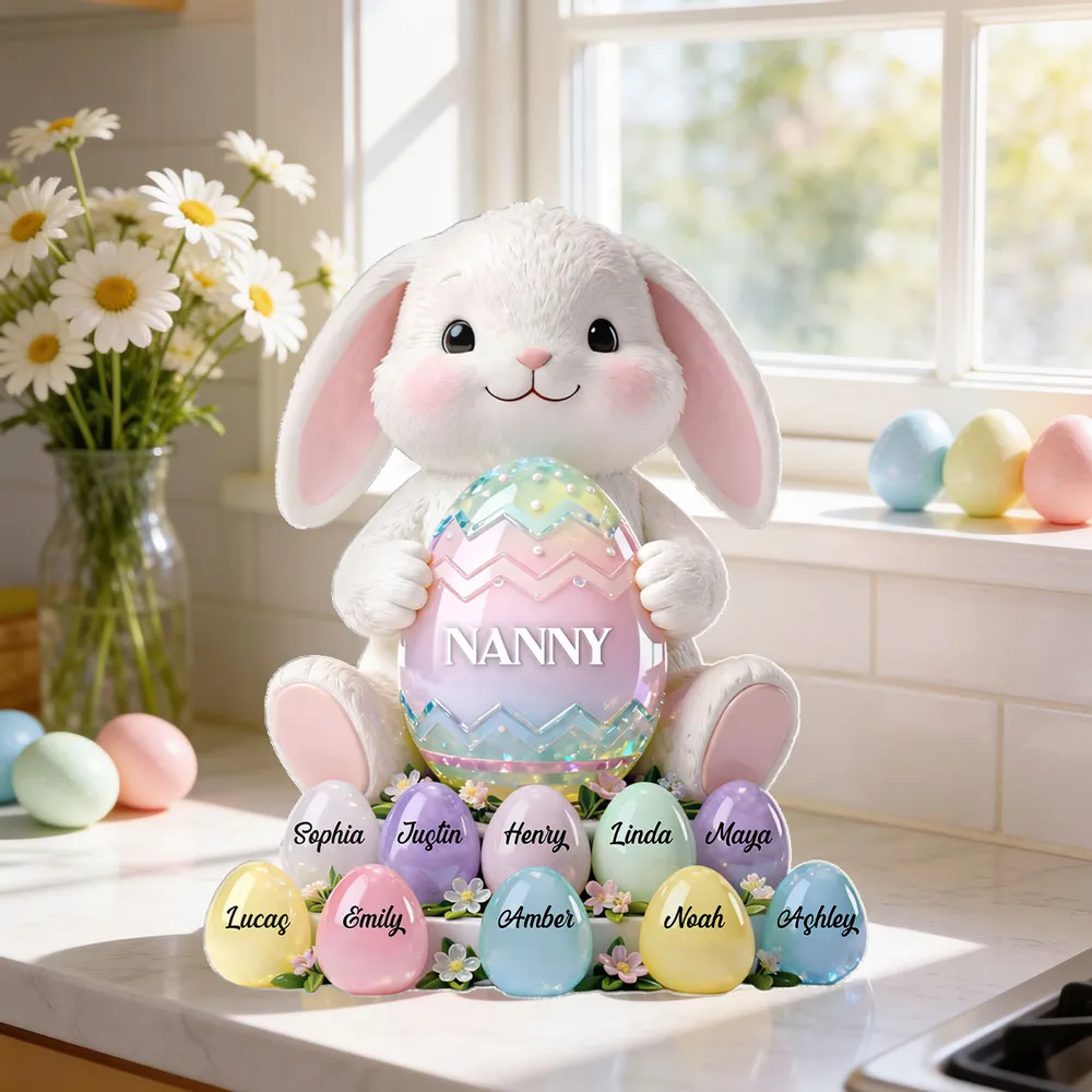 Custom Easter Bunny Shaped Acrylic Block Plaque, Pastel Egg Design for a Love-Filled Keepsake Gift for Nanny - Image 5