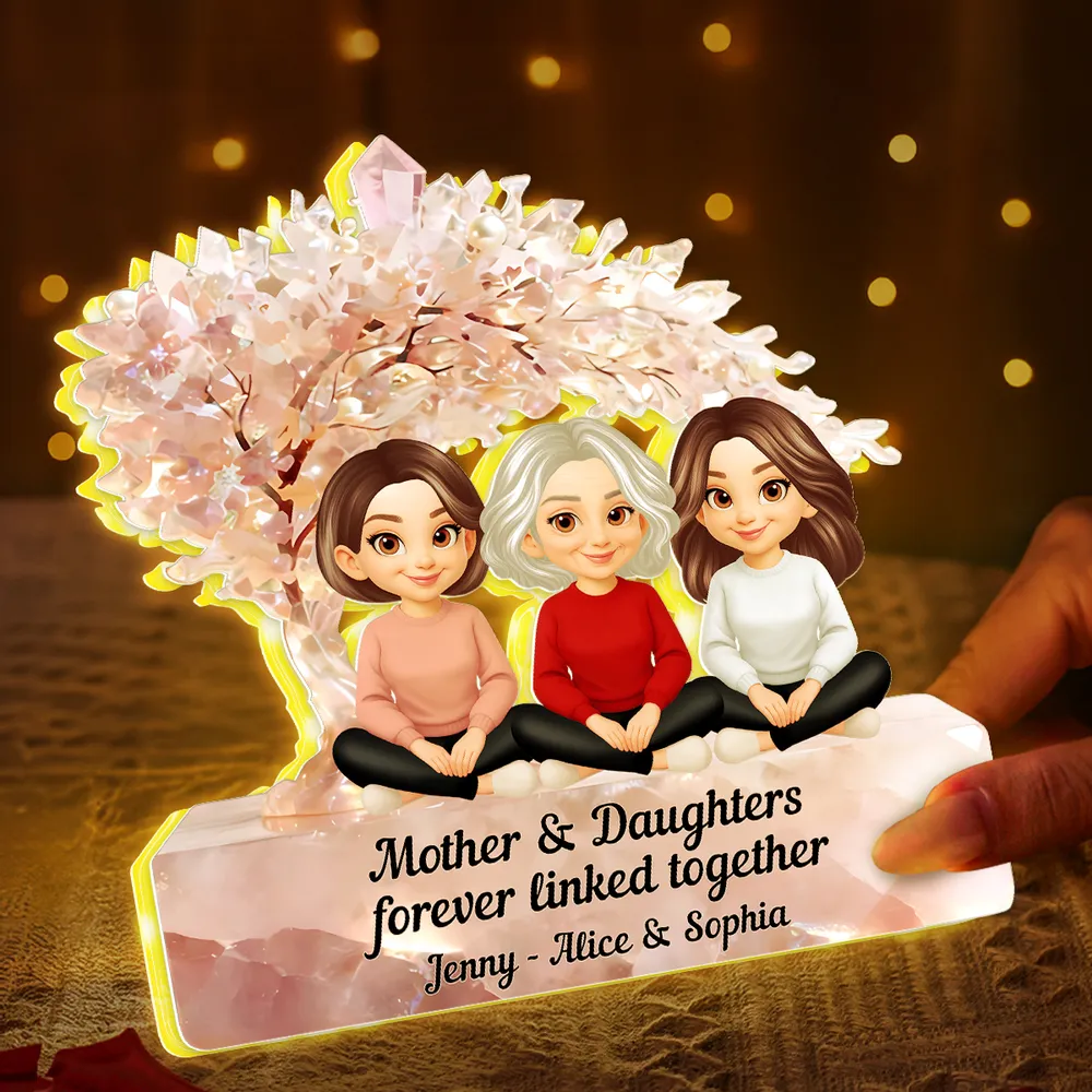 Personalized Acrylic Light Box Mother and Daughters Sitting Together Warm Glow Keepsake, Unique Gift for Mom - Image 5