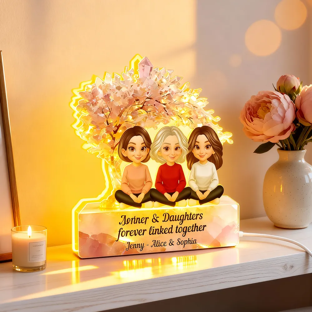 Personalized Acrylic Light Box Mother and Daughters Sitting Together Warm Glow Keepsake, Unique Gift for Mom - Image 6