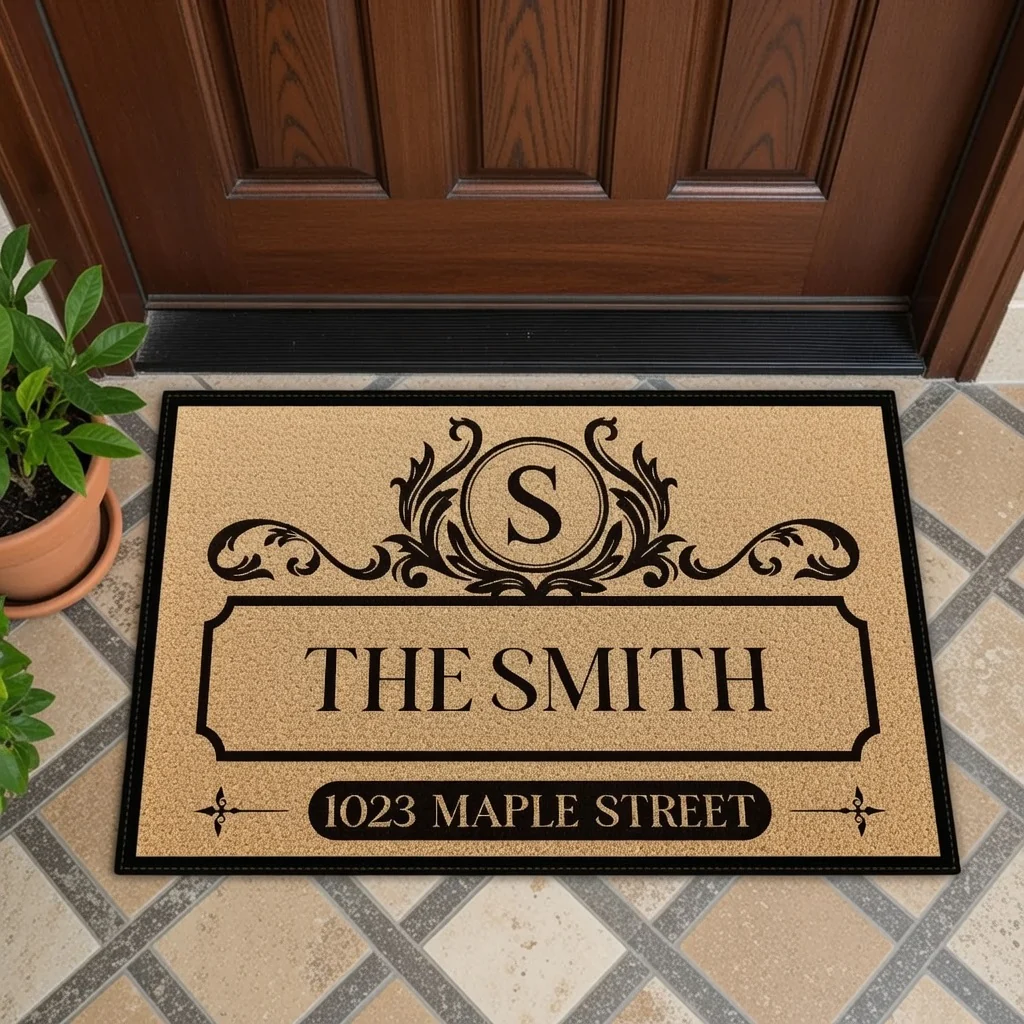 Personalized Standard Doormat with Vintage Family Monogram and Address Look for a Unique Housewarming Gift - Image 2