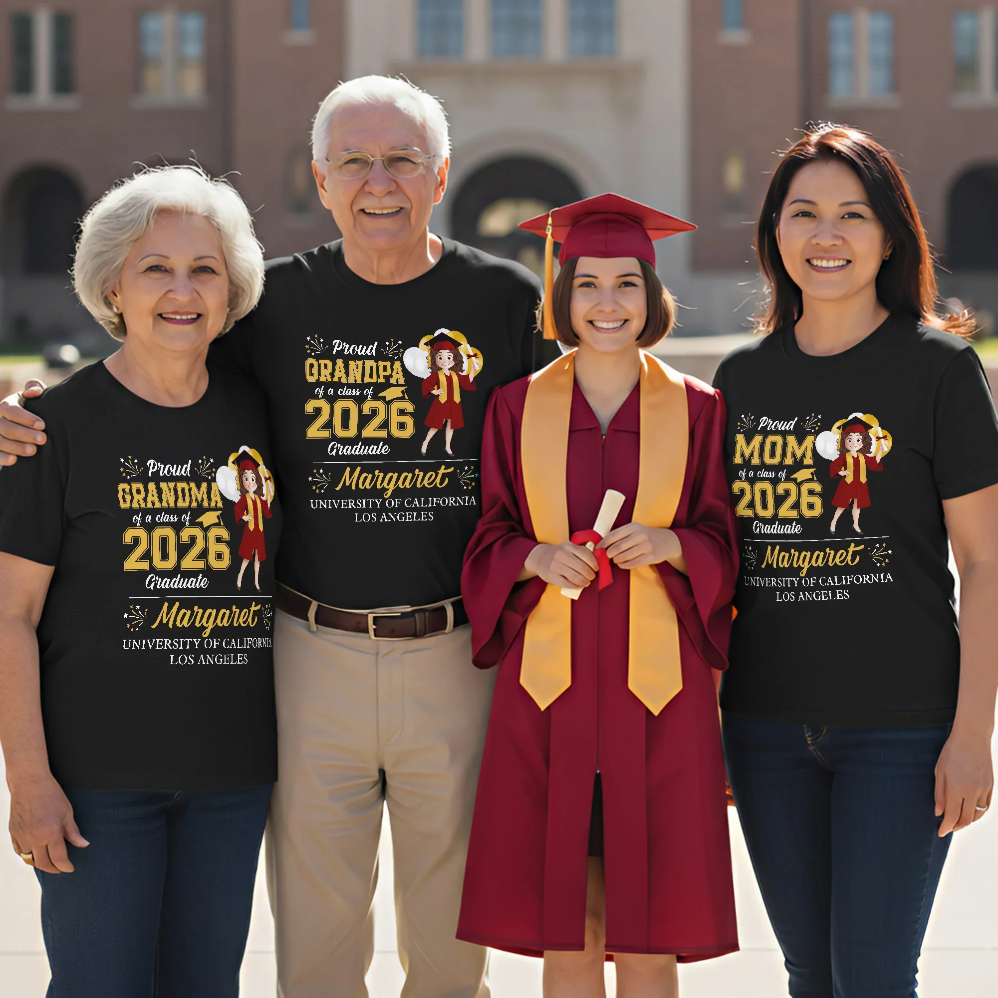 Personalized Graduation Family Matching Classic Tee, Proud Mom Dad Grandma Shirt for Campus Photos, Unique Gift - Image 2