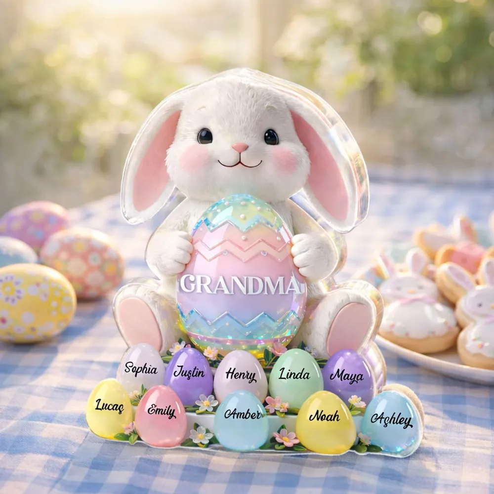 Personalized Shaped Acrylic Block Plaque Cute Bunny Holding Easter Egg for Grandma Spring Shelf Decor Unique Gift - Image 3