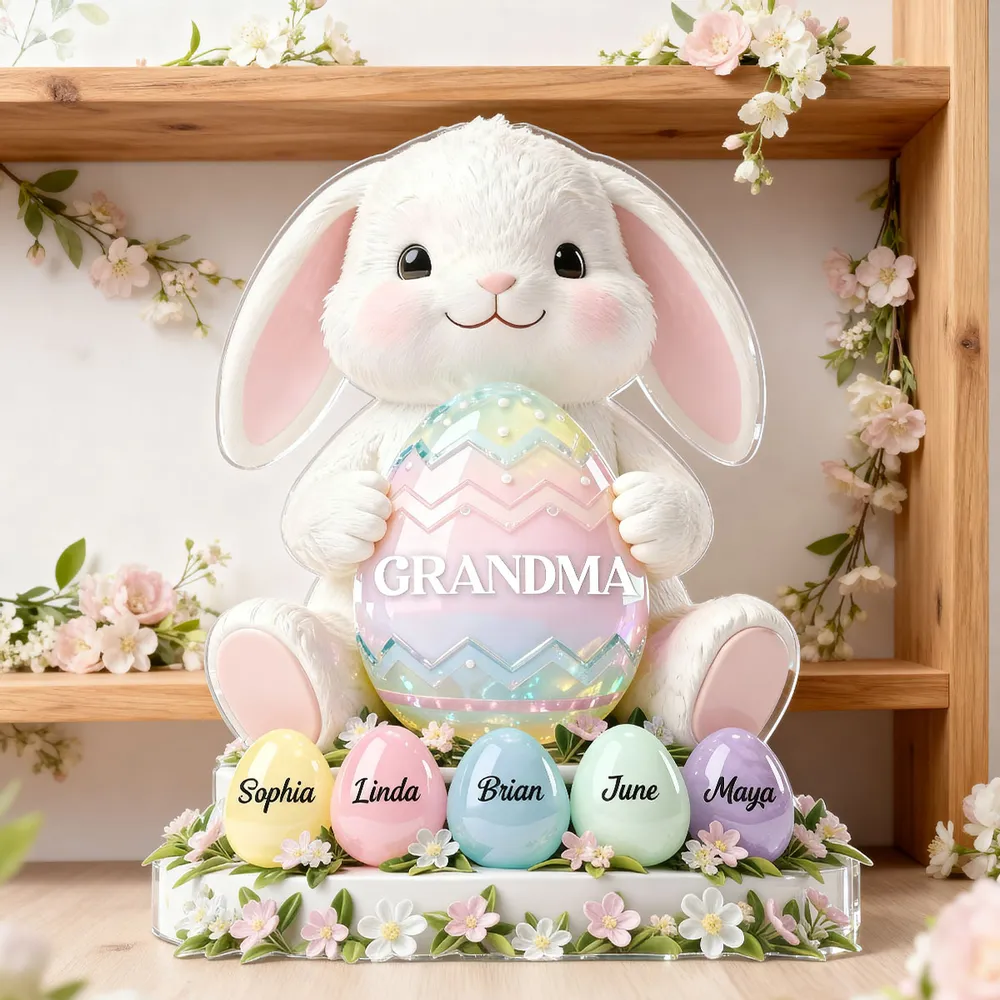 Personalized Shaped Acrylic Block Plaque Cute Bunny Holding Easter Egg for Grandma Spring Shelf Decor Unique Gift - Image 5