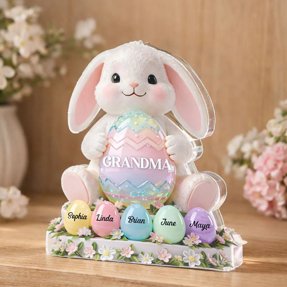 Personalized Shaped Acrylic Block Plaque Cute Bunny Holding Easter Egg for Grandma Spring Shelf Decor Unique Gift - Image 7