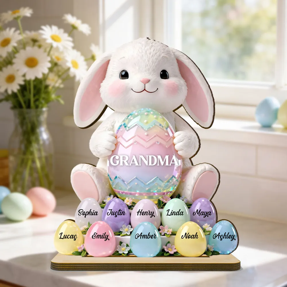 2-Layer Wooden Plaque Personalized for Grandma - Cute Bunny with Pastel Eggs Easter Decor, Heartwarming Custom Gift - Image 7