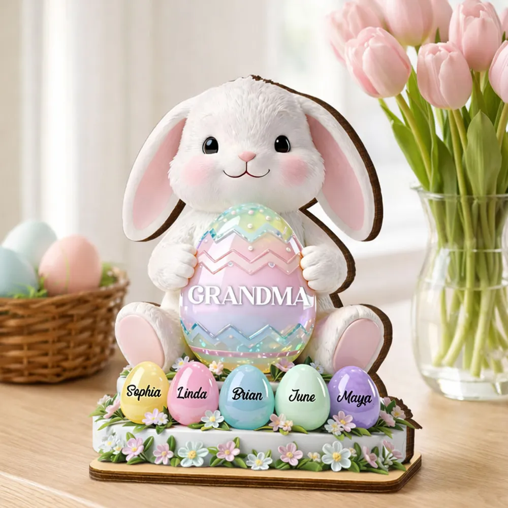 2-Layer Wooden Plaque Personalized for Grandma - Cute Bunny with Pastel Eggs Easter Decor, Heartwarming Custom Gift - Image 8